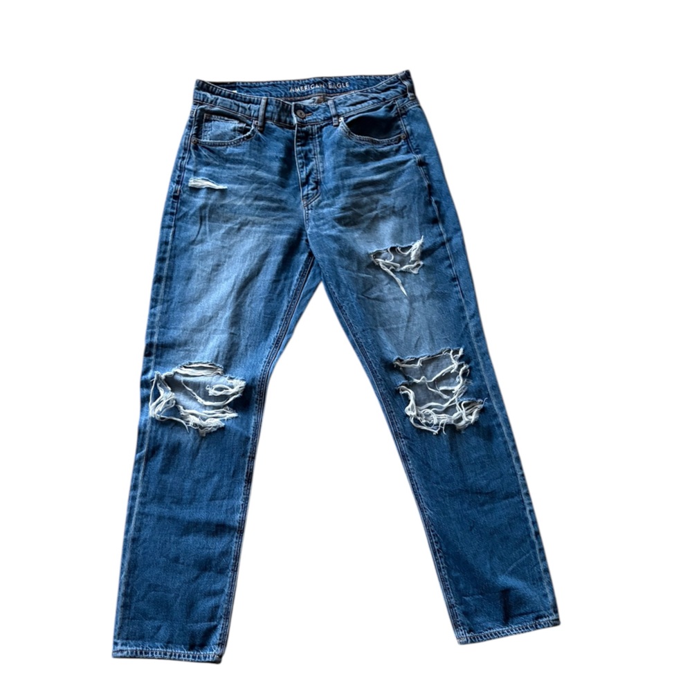 American Eagle Hi-Rise Tomgirl Distressed 100% Cotton Jeans Size 8 NWOT